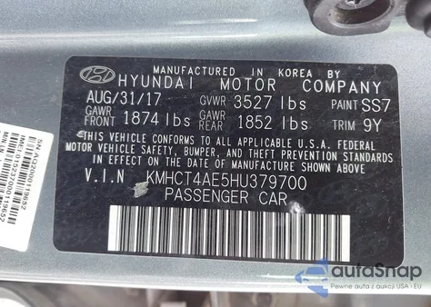 2017 Hyundai Accent Value Edition из США, поврежденный, VIN KMHCT4AE5HU379700